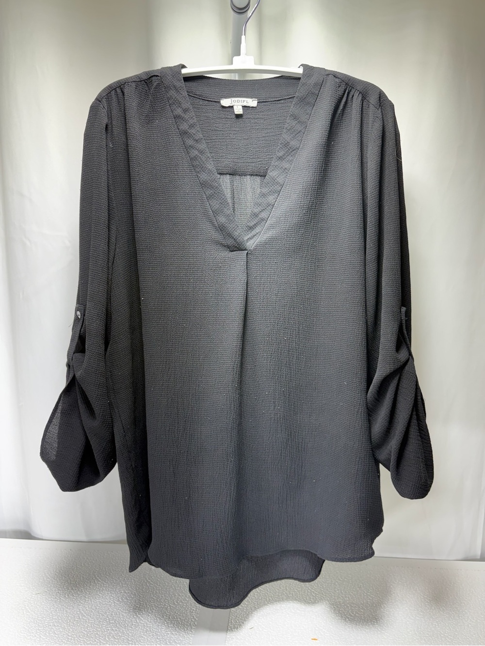 JODIFL Charcoal Black V-Neck Textured Tunic Top 4437